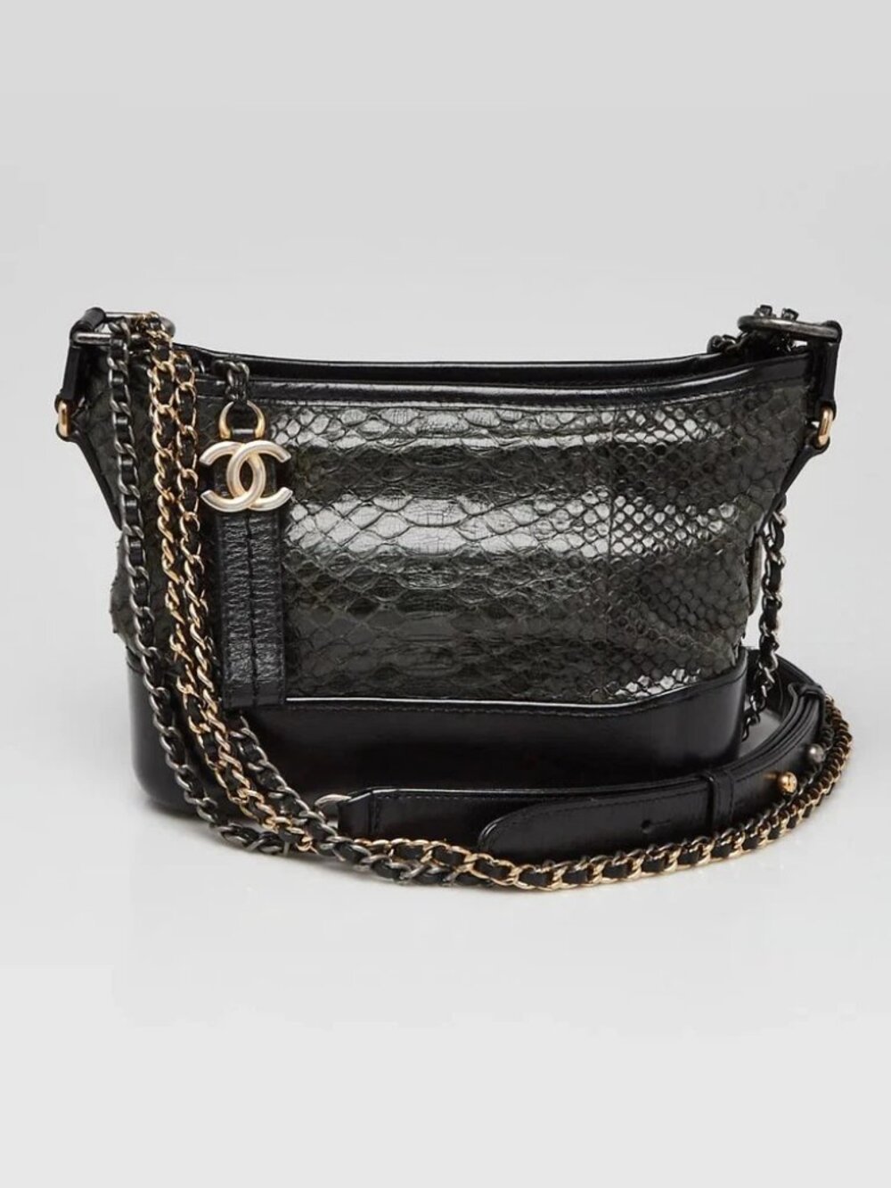 Chanel Black/Grey Python Small Gabrielle Hobo Bag